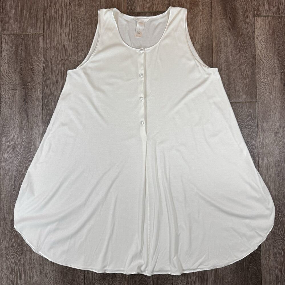 Hanro Of Switzerland Satin Trim White Luxury Nightgown Size L Satin Buttons